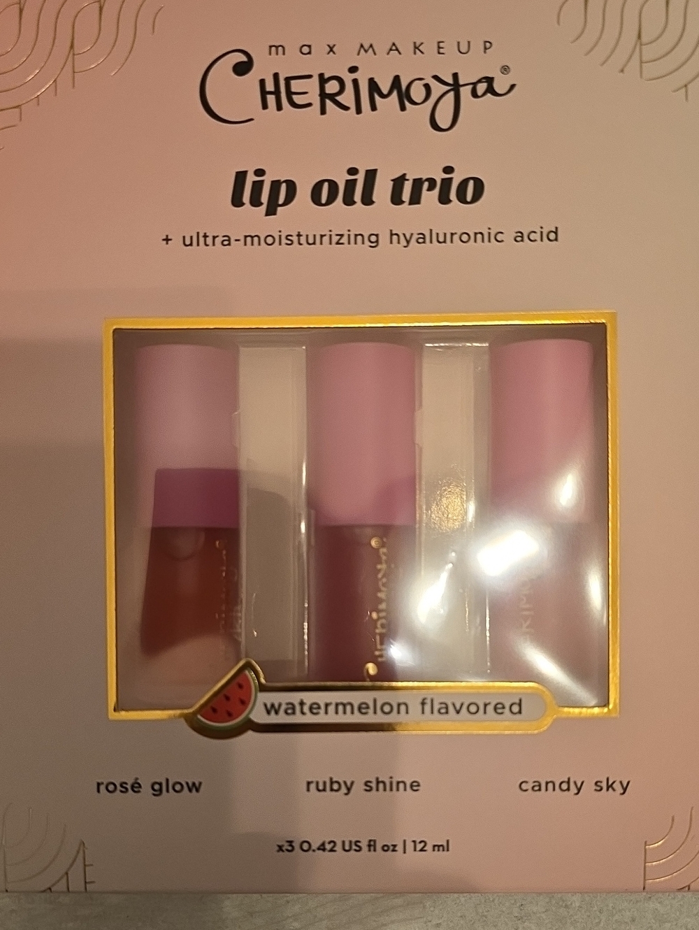 Lip Oil Trio — Watermelon Flavored (Rosé Glow, Ruby Shine, Candy Sky)